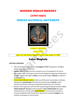 Modern Indian History (1707-1947) Indian National Movement