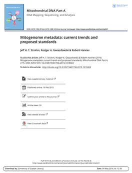 Mitogenome Metadata: Current Trends and Proposed Standards
