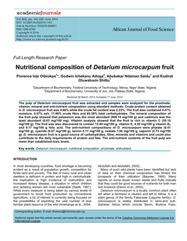 Nutritional Composition of Detarium Microcarpum Fruit