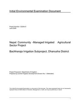 Nepal: Community -Managed Irrigated Agricultural Sector Project Bachharaja Irrigation Subproject, Dhanusha District