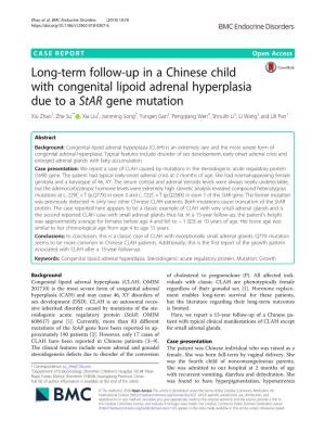Long-Term Follow-Up in a Chinese Child with Congenital Lipoid Adrenal