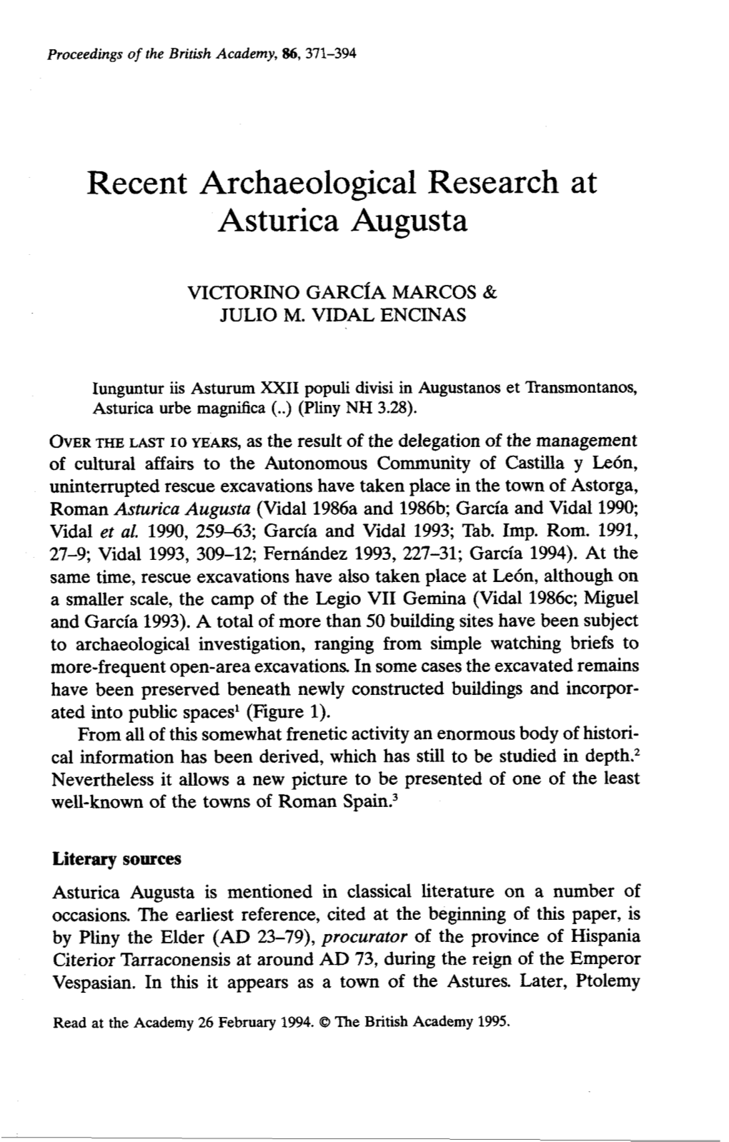 Recent Archaeological Research at Asturica Augusta