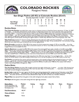 COLORADO ROCKIES Postgame Notes