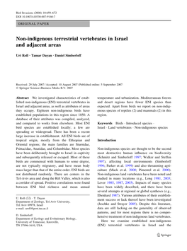 Non-Indigenous Terrestrial Vertebrates in Israel and Adjacent Areas
