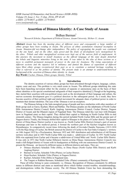 Assertion of Dimasa Identity: a Case Study of Assam