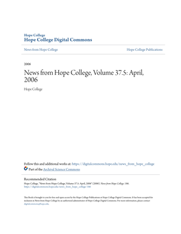 News from Hope College, Volume 37.5: April, 2006 Hope College