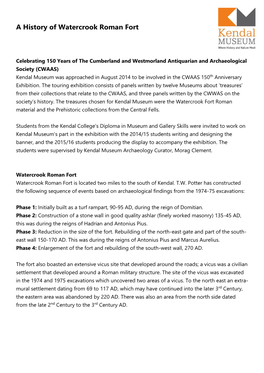 A History of Watercrook Roman Fort Information Sheet