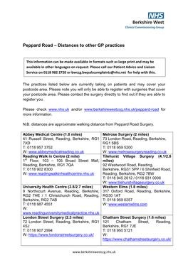 Peppard Road – Distances to Other GP Practices