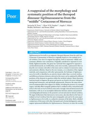 A Reappraisal of the Morphology and Systematic Position of the Theropod Dinosaur Sigilmassasaurus from the “Middle” Cretaceous of Morocco Serjoscha W