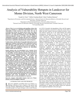 Analysis of Vulnerability Hotspots in Landcover for Momo Division, North West Cameroon