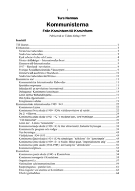 Kommunisterna. Från Komintern Till Kominform