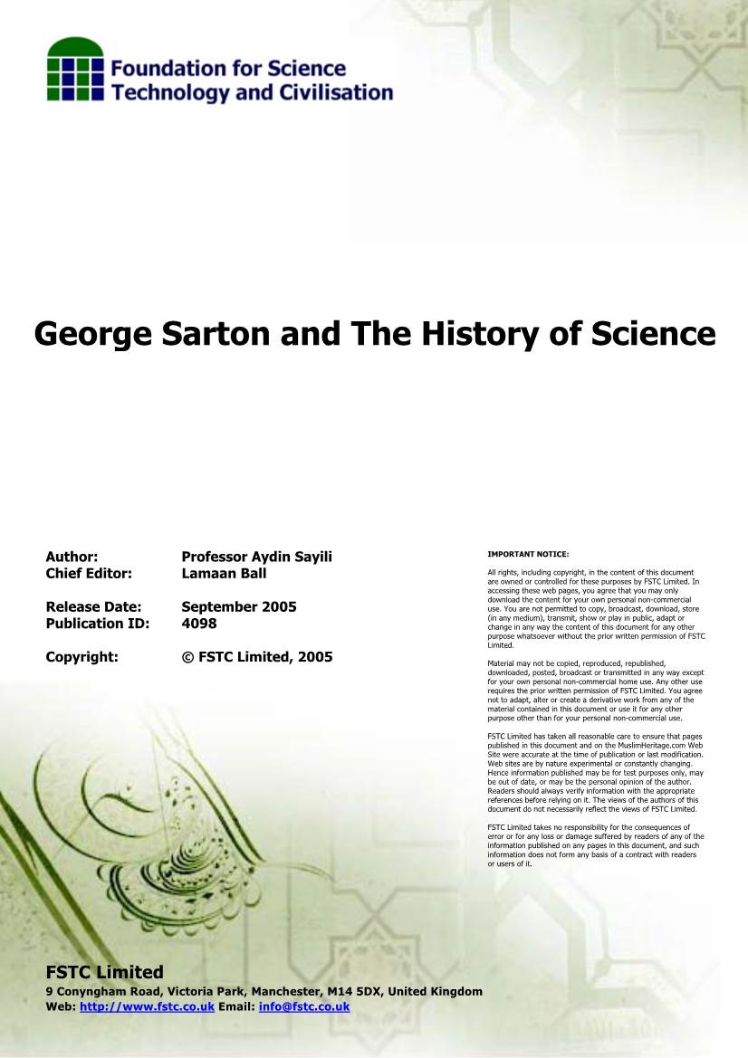George Sarton and the History of Science