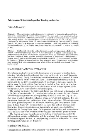 Friction Coefficients and Speed of Flowing Avalanches Peter A. Schaerer