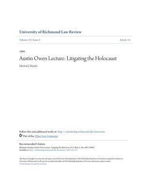 Austin Owen Lecture: Litigating the Holocaust Michael J