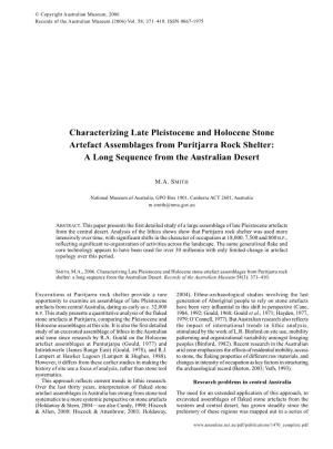 Characterizing Late Pleistocene and Holocene Stone Artefact Assemblages from Puritjarra Rock Shelter: a Long Sequence from the Australian Desert