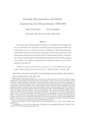 Sovereign Debt Guarantees and Default: Lessons from the UK and Ireland, 1920-1938∗