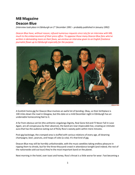 M8 Magazine Deacon Blue (Interview Took Place in Edinburgh on 1St December 1991 – Probably Published in January 1992)