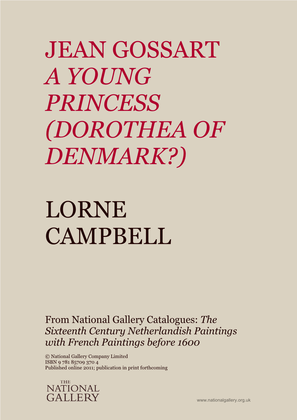 Jean Gossart, 'A Young Princess (Dorothea of Denmark?)' – Lorne