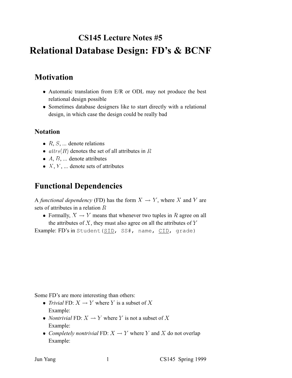 Relational Database Design: FD's & BCNF