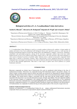 Biological Activities of 1, 2, 3-Oxadiazolium-5-Olate Derivatives