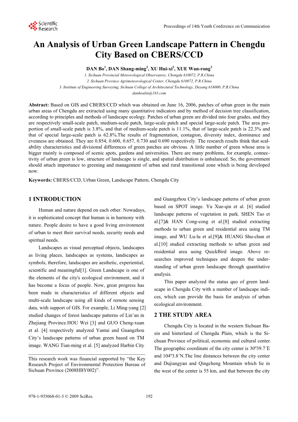 An Analysis of Urban Green Landscape Pattern in Chengdu City