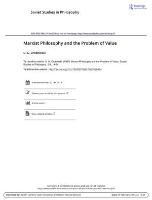 Marxist Philosophy and the Problem of Value