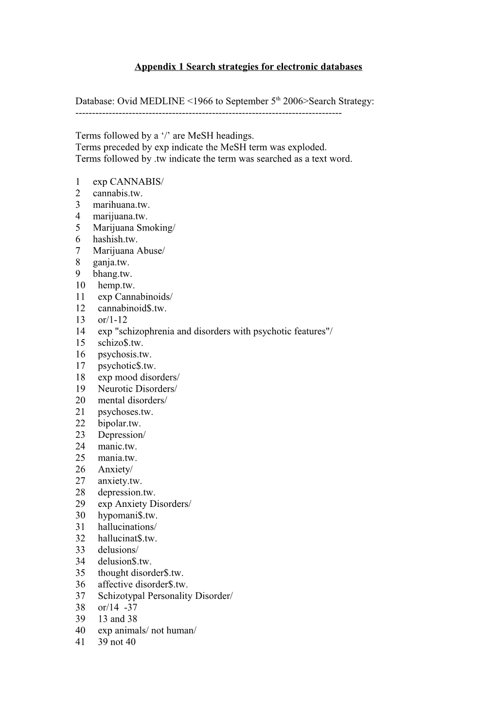 Database: Ovid MEDLINE(R) 1966 to June Week 5 2005 Search Strategy