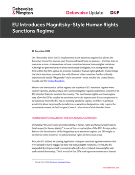 EU Introduces Magnitsky-Style Human Rights Sanctions Regime
