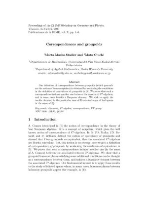 Correspondences and Groupoids 1 Introduction