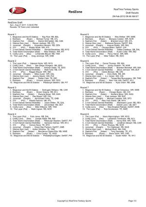 Redzone Draft Results 29-Feb-2012 09:48 AM ET
