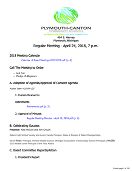 Regular Meeting - April 24, 2018, 7 P.M