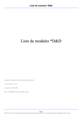 Liste De Modules *D&D