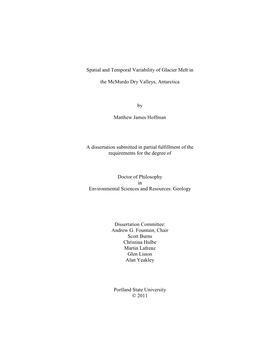 Spatial and Temporal Variability of Glacier Melt in the Mcmurdo Dry