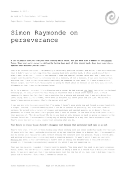 Simon Raymonde on Perseverance