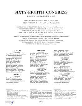 Sixty-Eighth Congress March 4, 1923, to March 3, 1925