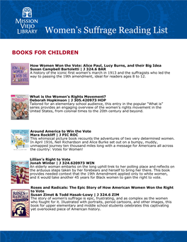 Women's Suffrage Reading List