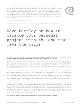 Dave Hartley on How to Balance Your Personal Project with the One That Pays the Bills