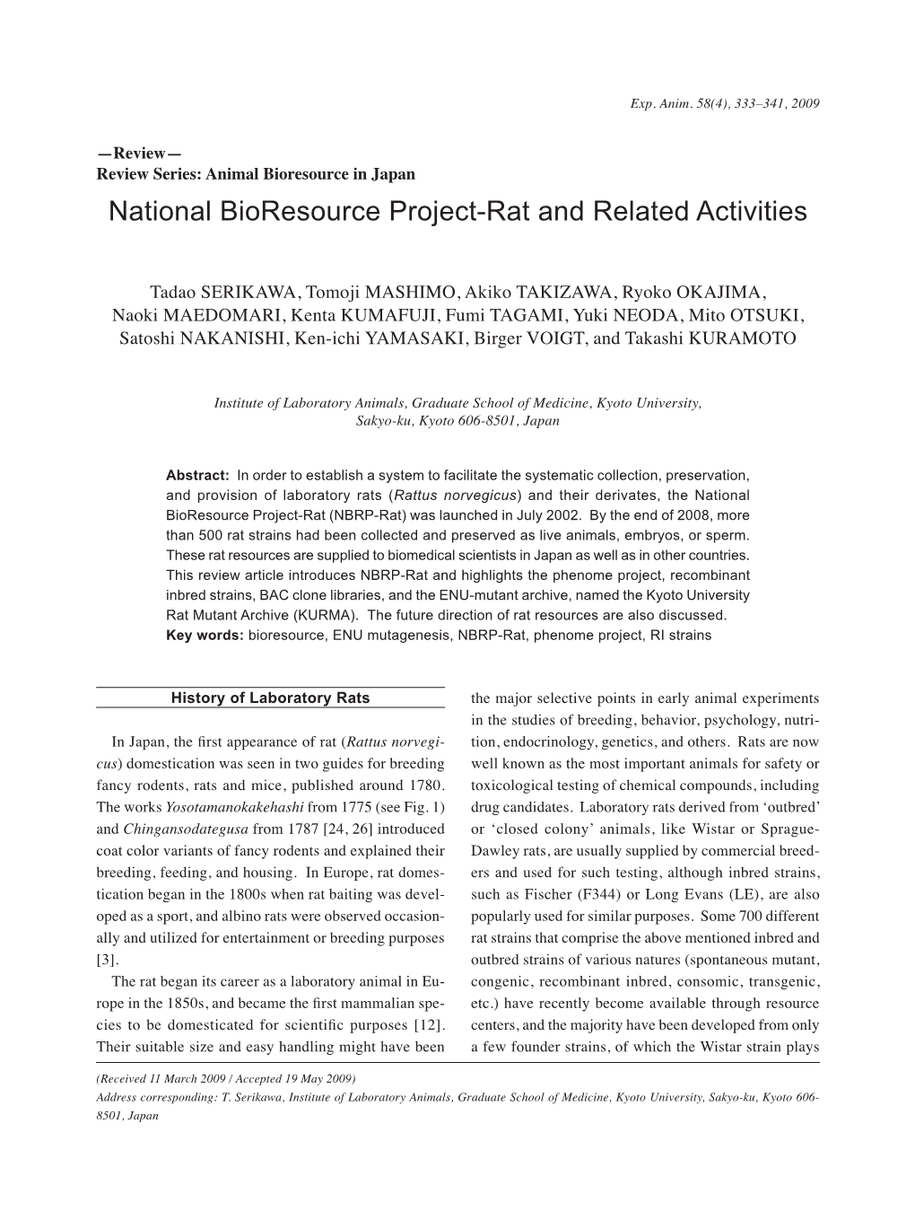 National Bioresource Project-Rat and Related Activities