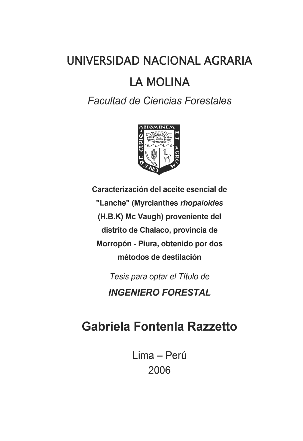 UNIVERSIDAD NACIONAL AGRARIA LA MOLINA Gabriela Fontenla