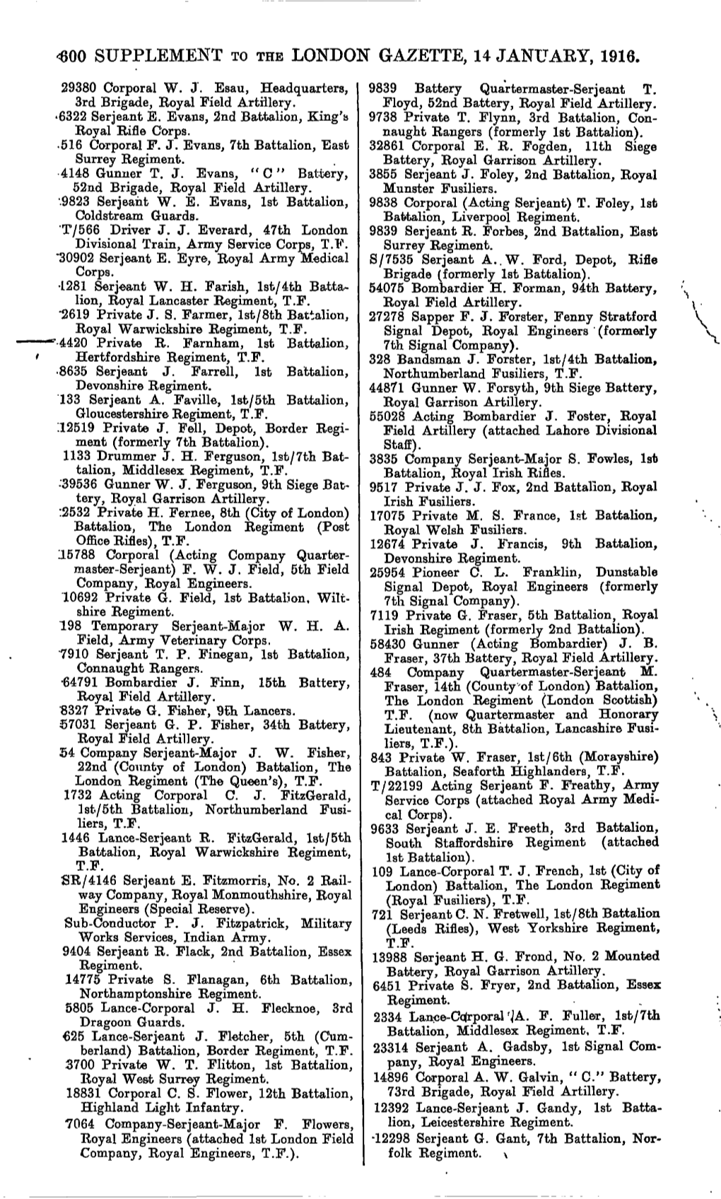 <600 SUPPLEMENT to the LONDON GAZETTE, 14 JANUAEY