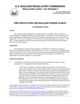 Fire Protection for Nuclear Power Plants A