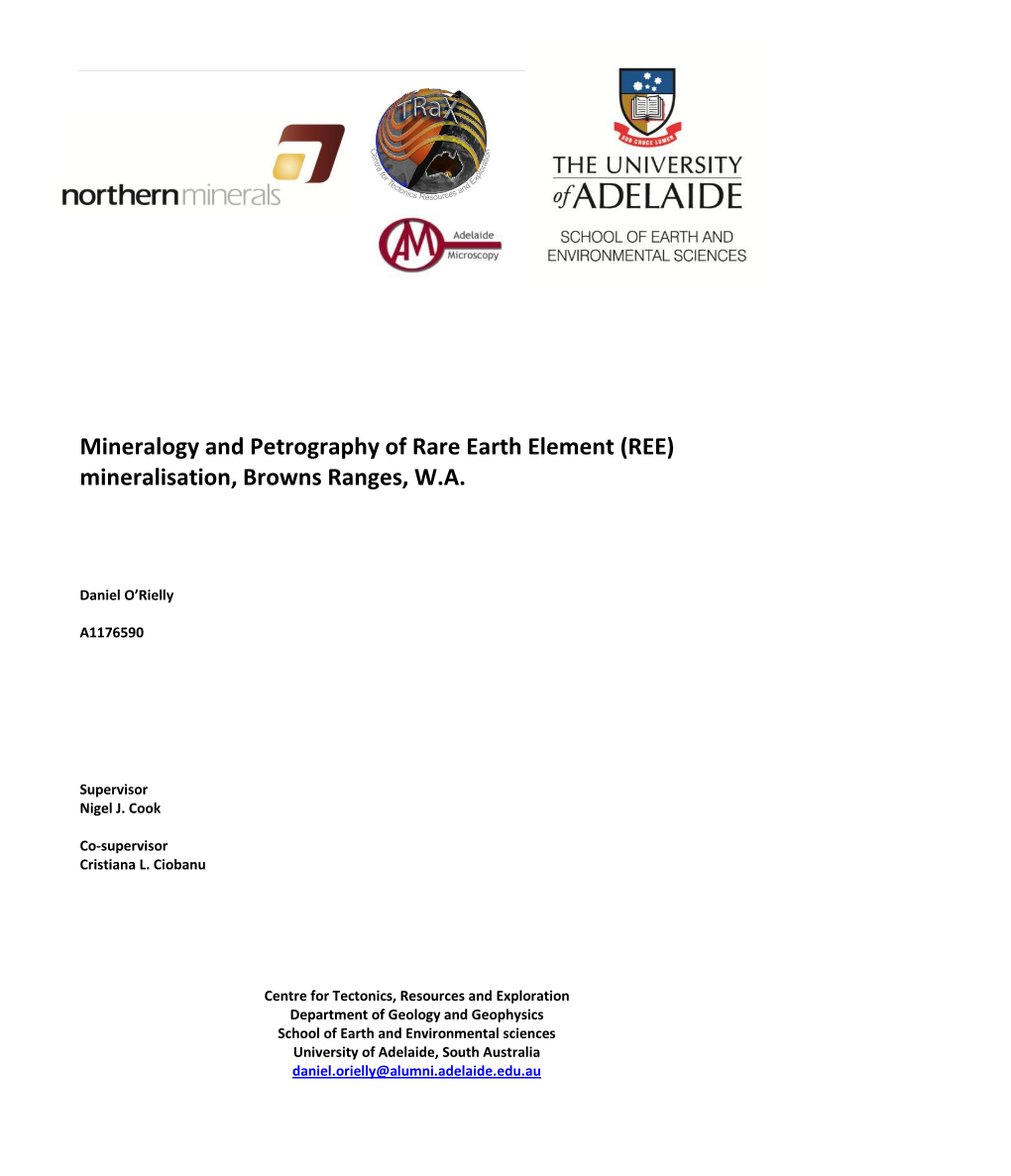 Mineralogy and Petrography of Rare Earth Element (REE) Mineralisation, Browns Ranges, W.A