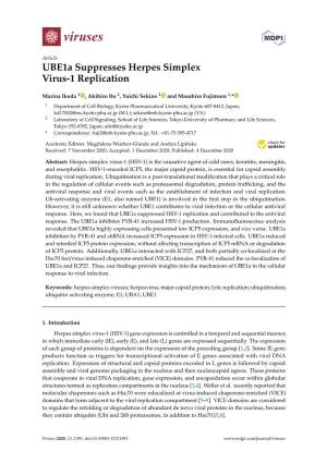 Ube1a Suppresses Herpes Simplex Virus-1 Replication