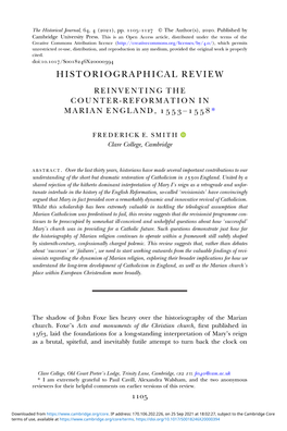 Historiographical Review Reinventing the Counter-Reformation in Marian England, – *