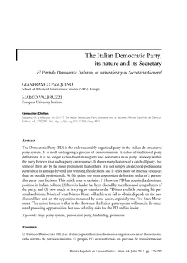 The Italian Democratic Party, Its Nature and Its Secretary El Partido Demócrata Italiano, Su Naturaleza Y Su Secretaría General