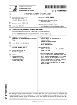 A Process (Ii) for Making Potassium Formate Ein Verfahren Zur Herstellung Von Kaliumformiat (Ii) Un Procede De Fabrication Du Formiate De Potassium (Ii)