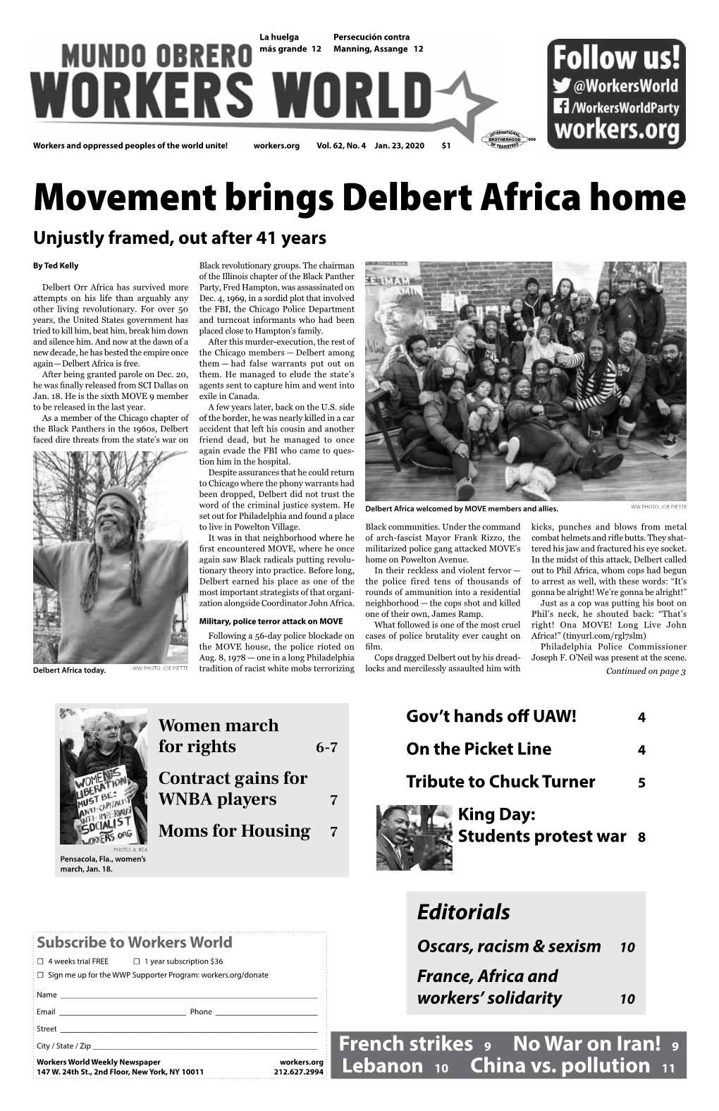 Jan. 23, 2020 $1 Movement Brings Delbert Africa Home Unjustly Framed, out After 41 Years