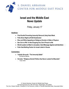 Israel and the Middle East News Update