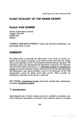 PLANT ECOLOGY of the NAMIB DESERT Patrick VAN DAMME