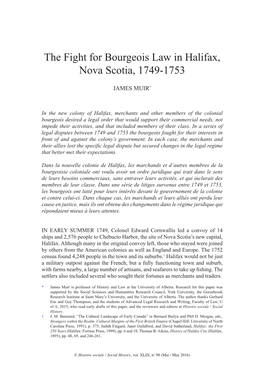 The Fight for Bourgeois Law in Halifax, Nova Scotia, 1749-1753